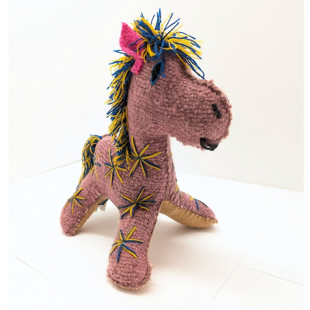 Nativa Handmade Wool Mexican Folk Art Stuffed Horse Embroidered Boho Decor